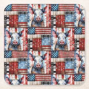 Dessous De Verre Carré American Pig Farm art populaire