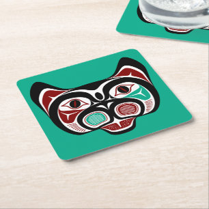 Dessous De Verre Carré Amérindien Rouge Blanc Noir Haida Kitty