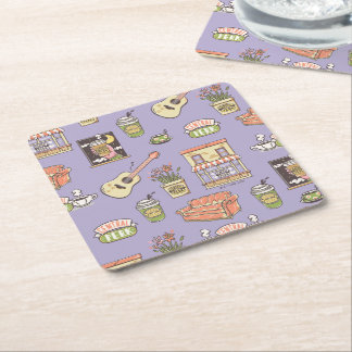 Dessous De Verre Carré AMIS™ | Motif d'icône violet