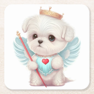 Dessous De Verre Carré Amour paradisiaque : Chien maltais mignon