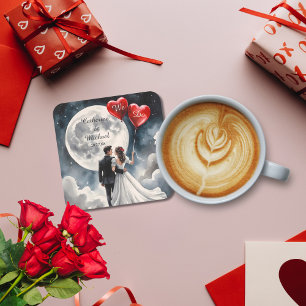 Dessous De Verre Carré Amour romantique sur Cloud Neuf Mariage Fairytale