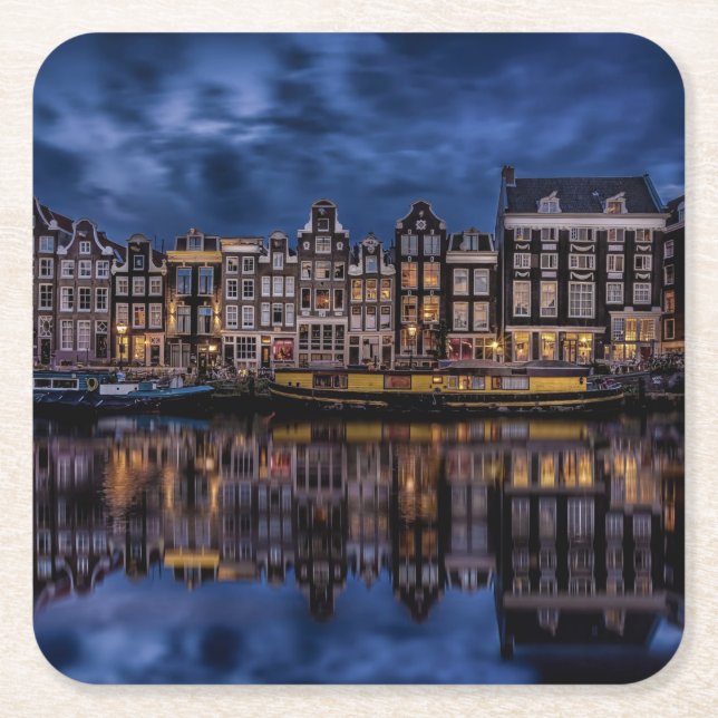 Dessous De Verre Carré Amsterdam avec Canaux à Dusk (Devant)