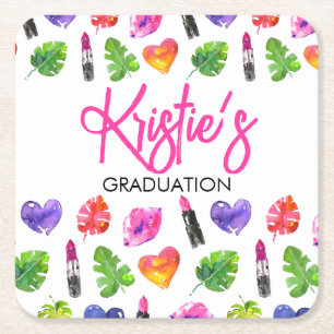 Dessous De Verre Carré Amusants Vibrant Aquarelle Lipsticks Graduation Pa