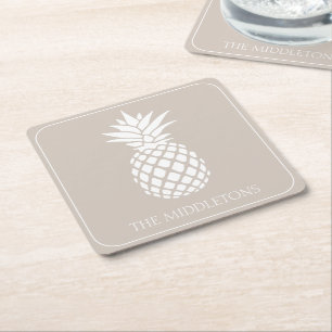 Dessous De Verre Carré Ananas blanc préppy sur beige