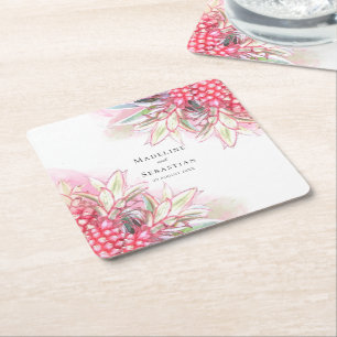 Dessous De Verre Carré Ananas rose exotique Mariage
