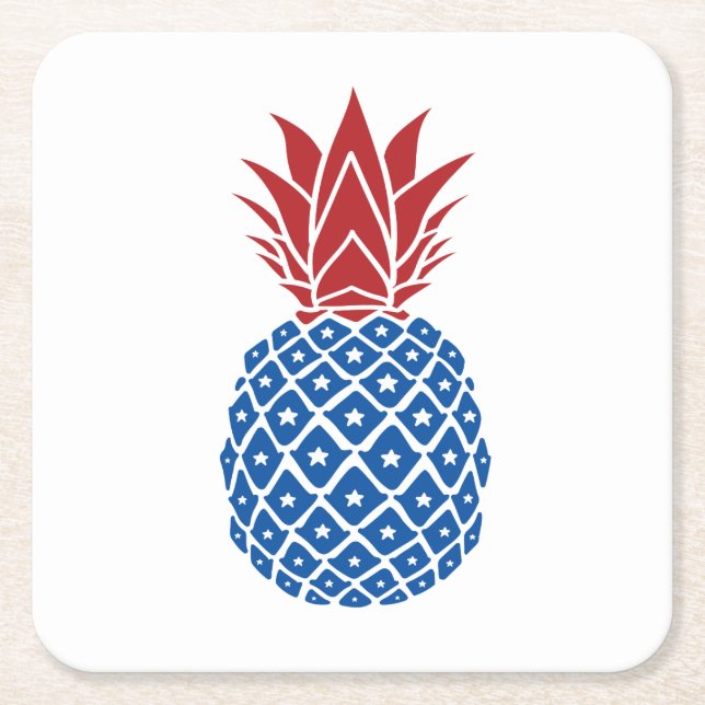 Dessous De Verre Carré Ananas rouge blanc et bleu (Devant)