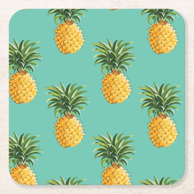 Dessous De Verre Carré Ananas tropicaux sur Teal (Devant)