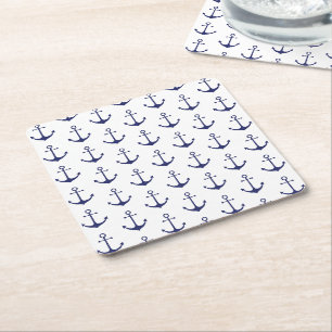 Dessous De Verre Carré Ancrage nautique marine bleu blanc motif