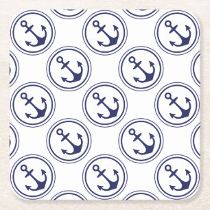 Dessous De Verre Carré Ancre bleue nautique