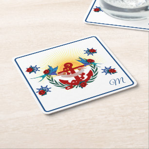 Dessous De Verre Carré Ancre marine Floral Bleu rouge