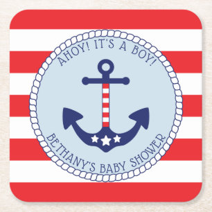 Dessous De Verre Carré Ancre nautique Baby shower garçon patriotique