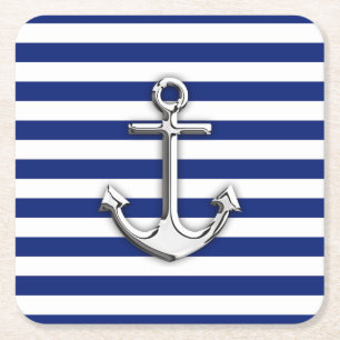 Dessous De Verre Carré Ancre nautique de chrome sur la copie de rayures