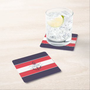 Dessous De Verre Carré Ancre nautique Marine Bleu Rouge Blanc