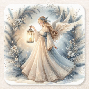 Dessous De Verre Carré Ange céleste d'hiver Lanterne de paix