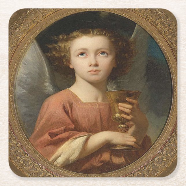 Dessous De Verre Carré Ange de Noël avec le calice (Devant)