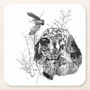 Dessous De Verre Carré Anglais Setter, Chasse à la bécasse