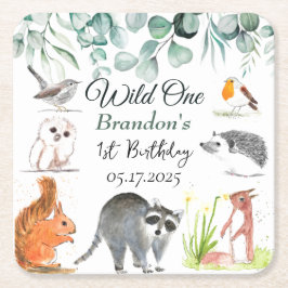 Dessous De Verre Carré Animaux boisés mignons 1er Anniversaire sauvage un