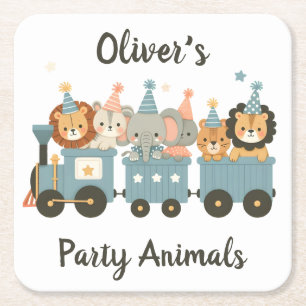 Dessous De Verre Carré Animaux de fête mignons sur train personnalisés