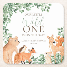 Dessous De Verre Carré Animaux de forêt Baby shower sauvage blanc