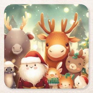 Dessous De Verre Carré Animaux de Noël 8