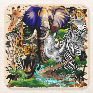 Dessous De Verre Carré Animaux sauvages de la Savane africaine