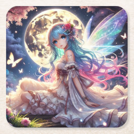Dessous De Verre Carré Anime Girl Moon Fairy Princesse dans le jardin