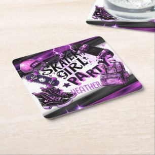 Dessous De Verre Carré Anime Skater Girl Anniversaire Fête Skateboard
