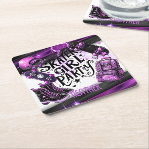 Dessous De Verre Carré Anime Skater Girl Anniversaire Fête Skateboard