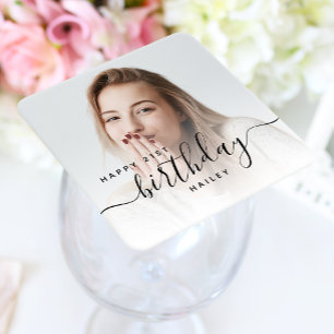 Dessous De Verre Carré Anniversaire 21 ans personnalisé avec photo et écr