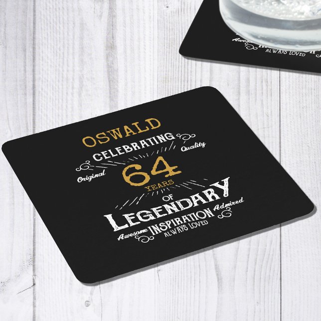 Dessous De Verre Carré Anniversaire Black Gold (Personalized black and gold birthday party paper coaster.)