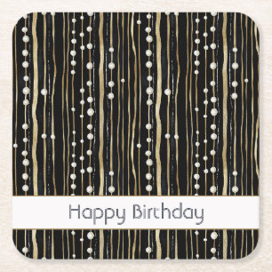 Dessous De Verre Carré Anniversaire Black Gold White Pearls
