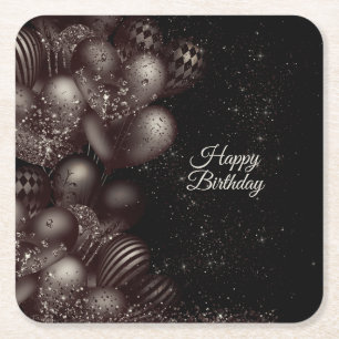 Dessous De Verre Carré Anniversaire Black Parties scintillant Ballons Fêt