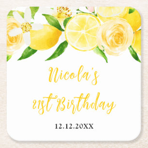 Dessous De Verre Carré Anniversaire Citrons et Feuillage