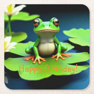 Dessous De Verre Carré Anniversaire de la grenouille adorable