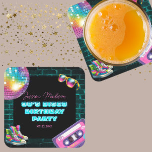 Dessous De Verre Carré Anniversaire de Neon Disco dans les années 90