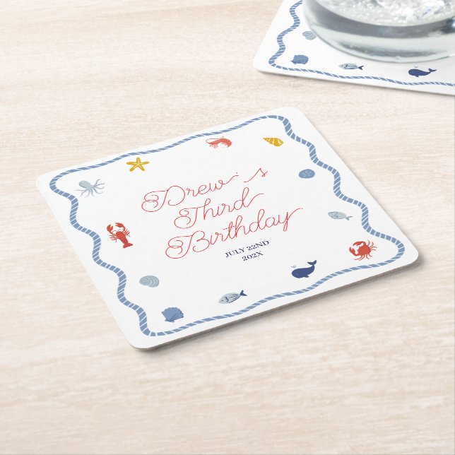 Dessous De Verre Carré Anniversaire des garçons côtiers (Incliné)