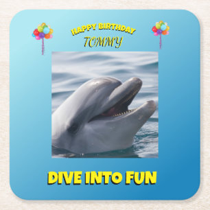 Dessous De Verre Carré Anniversaire Dolphin Splash