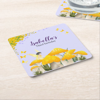 Dessous De Verre Carré Anniversaire Fille Champignon Jaune Papillon Fée