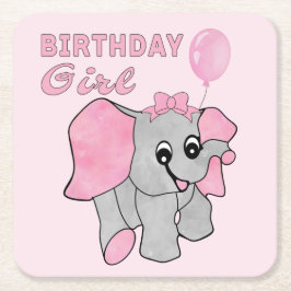 Dessous De Verre Carré Anniversaire Fille rose Bébé Eléphant