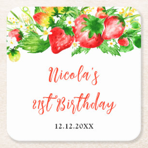 Dessous De Verre Carré Anniversaire Fraises et Pâquerettes