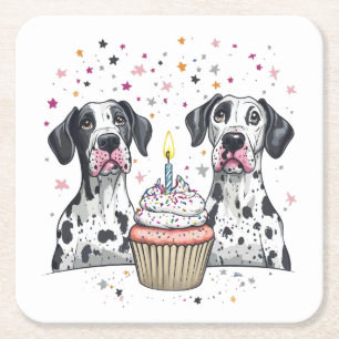 Dessous De Verre Carré Anniversaire Great Dane Dogs Cupcake