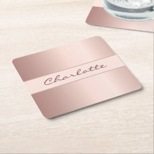 Dessous De Verre Carré Anniversaire rose or nom monogramme