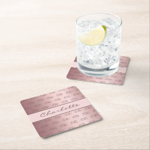 Dessous De Verre Carré Anniversaire rose rose pâle monogramme initiales n