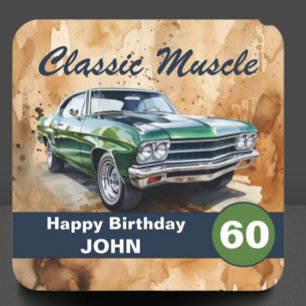 Dessous De Verre Carré Anniversaire, voiture musculaire classique