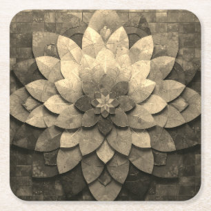 Dessous De Verre Carré Antique Golden Mandala Art Fleur texturée