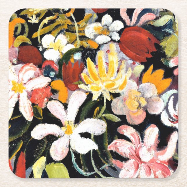 Dessous De Verre Carré Août Macke peinture, Tapis de fleurs, (Devant)