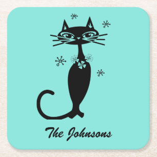Dessous De Verre Carré Aqua Atomic Retro Chat Coasters