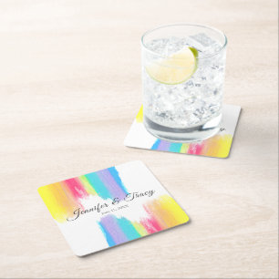 Dessous De Verre Carré Aquarelle arc-en-ciel Elegant Mariage LGBTQ