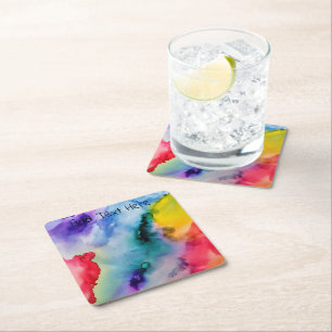 Dessous De Verre Carré Aquarelle arc-en-ciel texturée