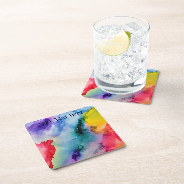 Dessous De Verre Carré Aquarelle arc-en-ciel texturée (En situation)